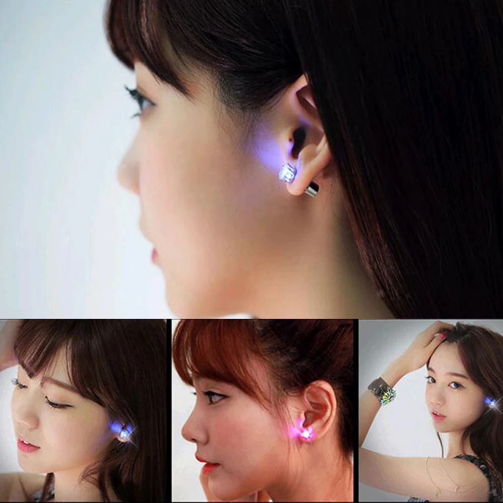 

5PCS LED Earring Glowing Crystal Stainless Ear Drop Light Up Ear Stud Christmas Party Luminous Neon Bar Rave Wedding Gift