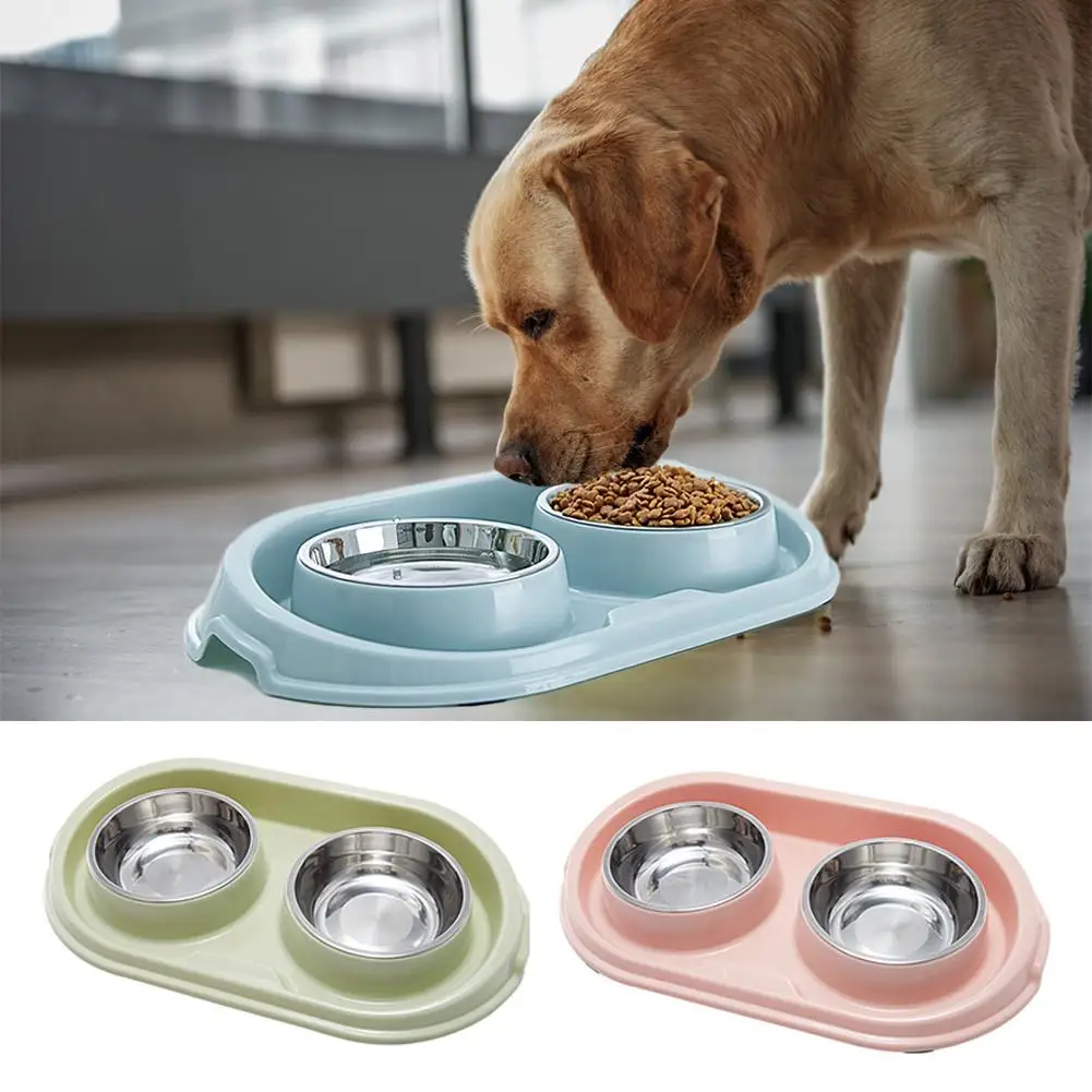 Миска для корма домашних животных кошка и собачья из нержавеющей стали двойная