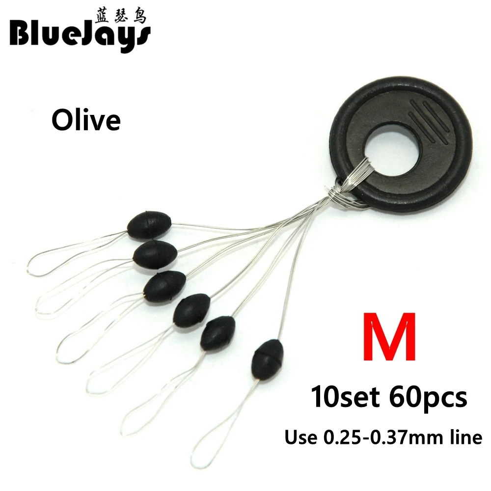 Olive type M 10set BLUEJAYS 10 компл.(60 шт.) рыболовные космические бобы Вертлюги Зажим Разъемы рыбы стопор для поплавка бобов, цилиндрической и оливковой формы в комплекте - Цвет: Olive type M 10set