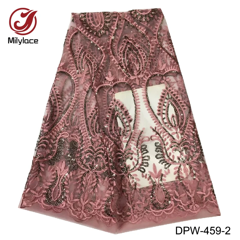 Персиковая кружевная ткань 5 ярдов в партии блестки Дубай вечернее платье 2018