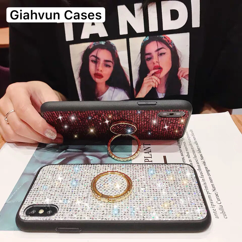 Мягкий блестящий чехол с откидной подставкой и кольцом для iPhone XS MAX XR 6 6S 6G 7 8 S X plus