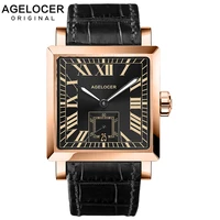 agelocer golden case luxury business automatic watch roman numerals display mechanical black men 100 leather waterproof 50m