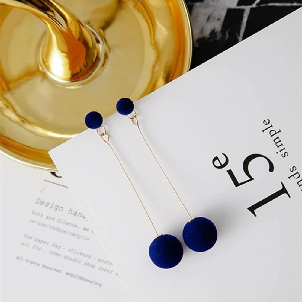 Женские серьги подвески с плюшевым шариком корейские длинные круглые кисточками