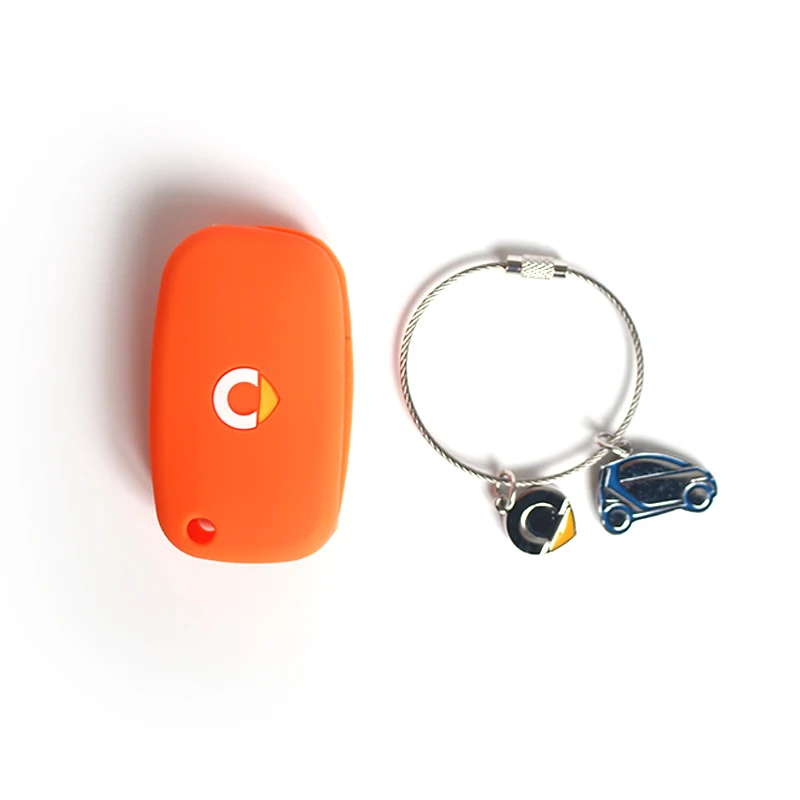 Orange-Car Car Key Bag Silicone protection Case For New Smart 453 Fortwo Forfour Keychain Button Key Remote Cover Styling Accessories - Название цвета: Orange-Car