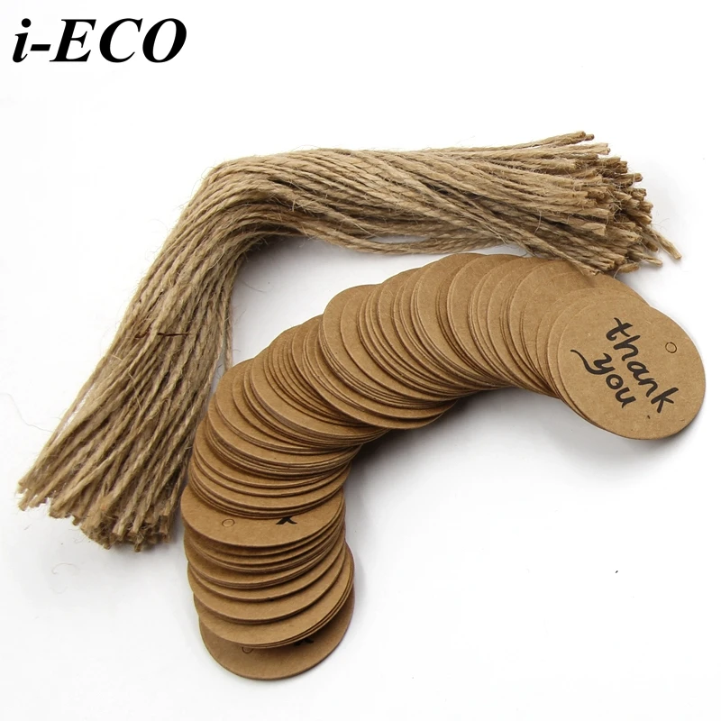 100PCS Thank You Kraft Paper Hang Tag With Jute Rope For Wedding Party Accessories Christmas DIY Gift /Cake /Candy Decoration | Дом и сад