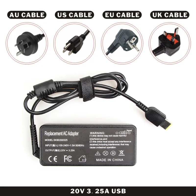 FDBRO 20V 3.25A AC / DC источник питания стандарт США зарядное устройство для ноутбука USB