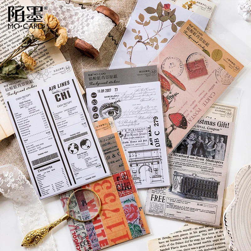 6 листов/партия винтажная бумага для скрапбукинга наклейки украшения сделай сам