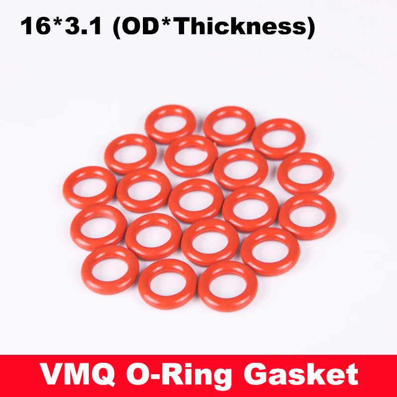 16mm OD 70 шт. 16x3,1 16*3,1 17x3,1 17*3,1 18x3,1 18*3,1(OD* толщина) 3,1 мм VMQ Пищевой Красный Силиконовое уплотнение уплотнительное кольцо прокладка - Цвет: 16mm OD