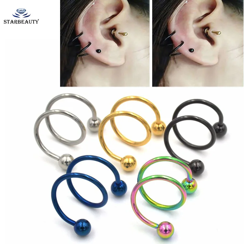 Спиральное кольцо для пирсинга уха, двойная спираль, 1 шт., 16 г ~ 1,2 мм, 5 цветов, украшения для тела