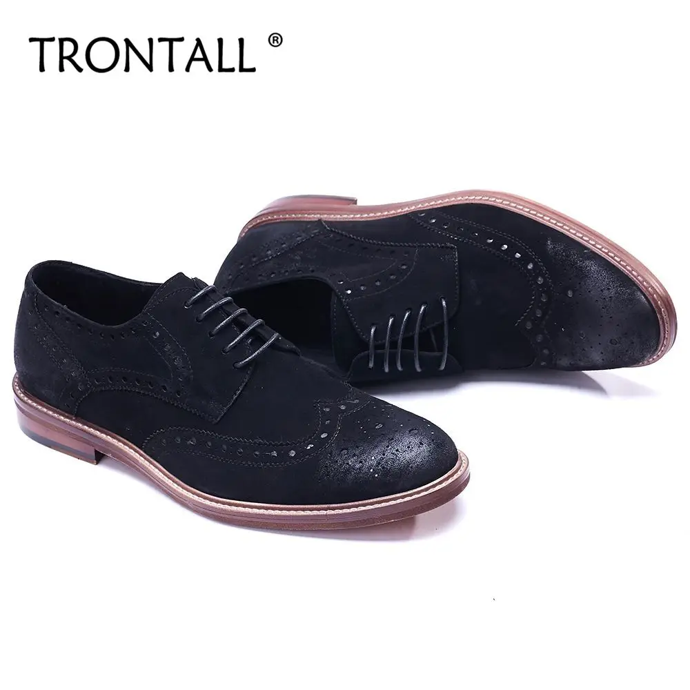TRONTALL British Style Oxford 100% Genuine Leather Cowhide Lace-up Pattern Handmade Men's Shoes for Business Wedding Black | Обувь
