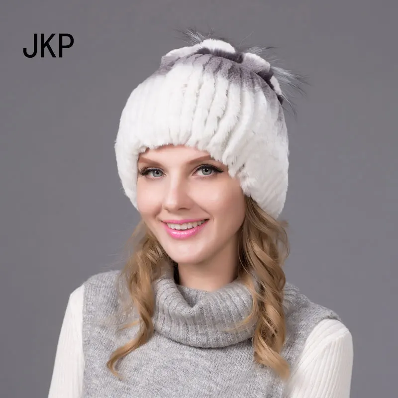 JKP русская зимняя вязаная меховая шапка для чернобурки женская с натуральными
