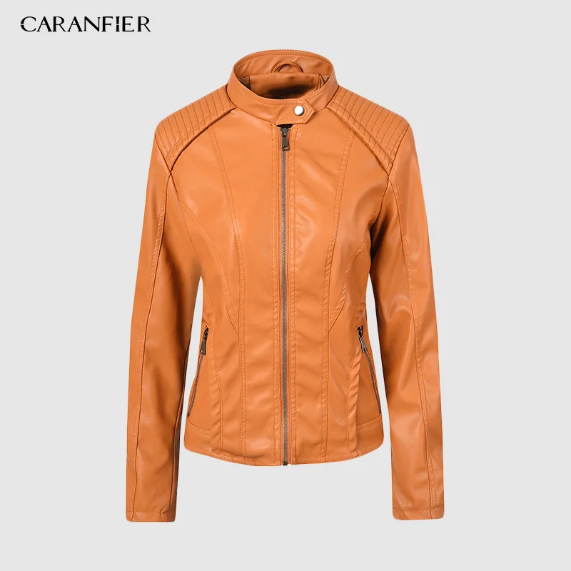 Женская байкерская куртка CARANFIER модная гладкая мотоциклетная из искусственной