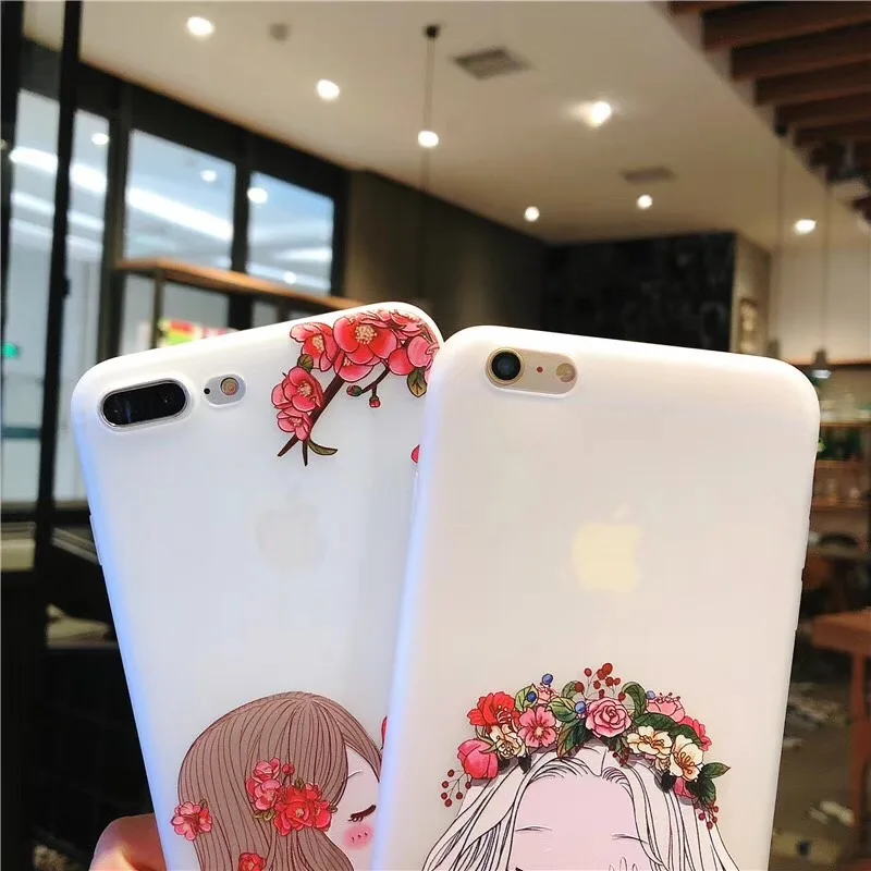 Boucho Cute Lovely Girl Pattern Phone Case For iphone 8 Soft Silicone 5 5s SE 6 6s plus X TPU Cover Capa Coque |