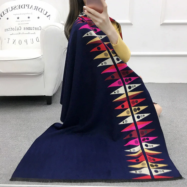 Женские шарфы 190*65 см, женские цветные полосатые Лоскутные шали, осенне-зимние кашемировые шарфы, модный теплый плотный двусторонний шарф - Цвет: 2
