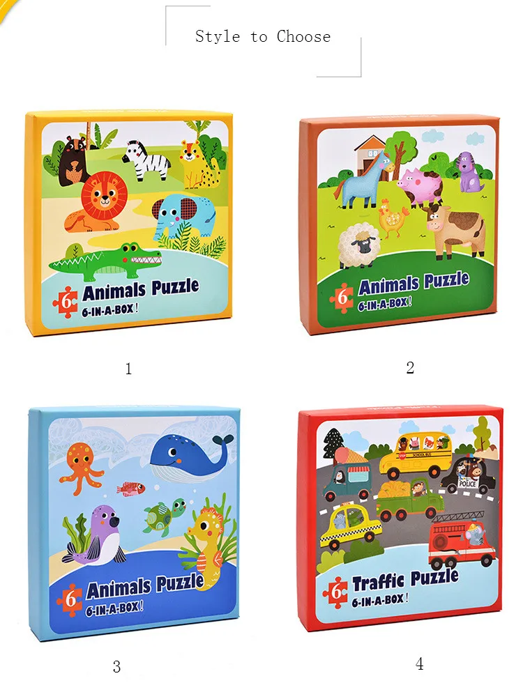 Детские дошкольные Пазлы бумажные животные Мультяшные головоломки