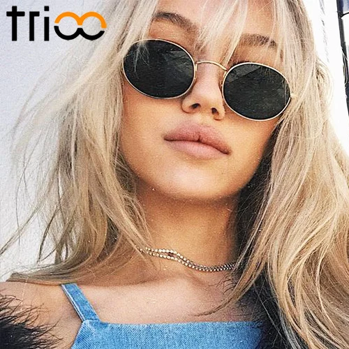 Женские Овальные Солнцезащитные очки TRIOO винтажные маленькие солнцезащитные в