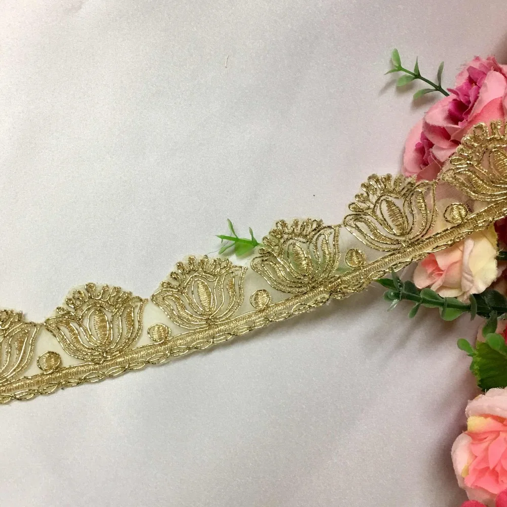 5 ярдов винтажная золотая металлическая Свадебная кружевная кромка с вышивкой