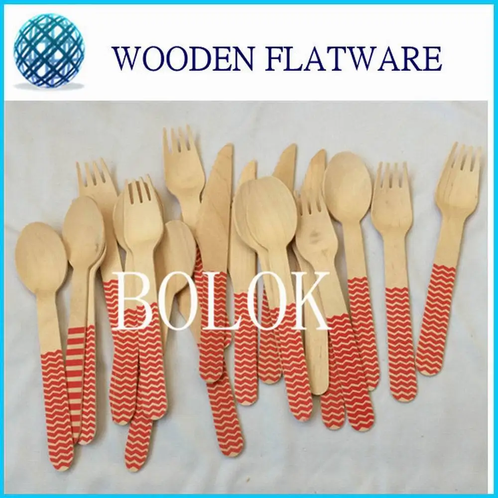 Bestellen 100 Satz (300 Stücke) 16 Cm Einweg Bunten Holz Geschirr Gabeln Messer Löffel