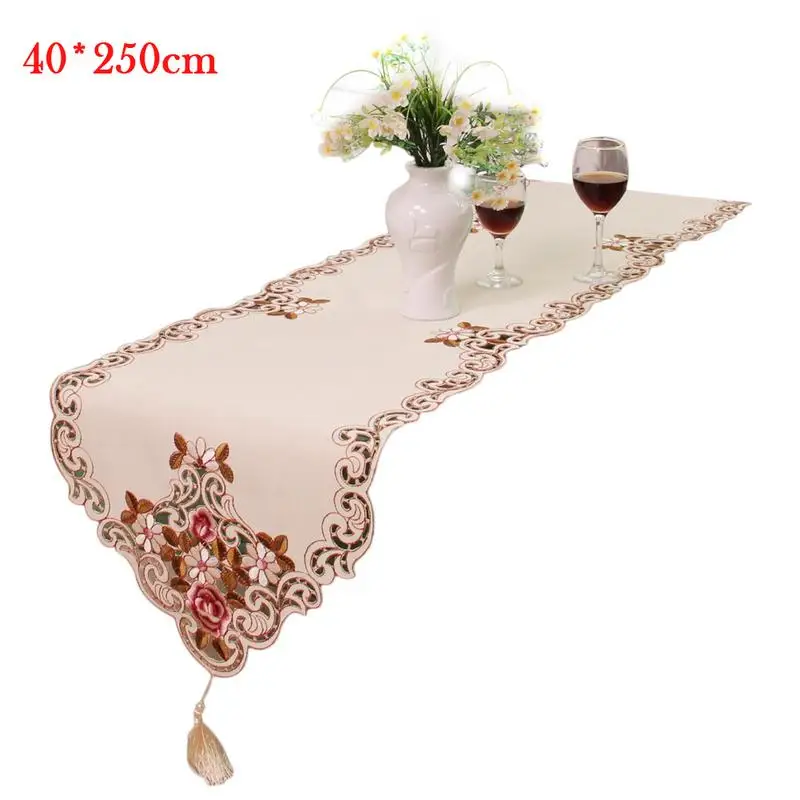 flag 40x250cm Гордая Роза кружево вышитая настольная дорожка коврик бежевый ТВ ковчег покрытие ткань французский романтический скатерть для отеля Ресторан Декор - Цвет: flag 40x250cm