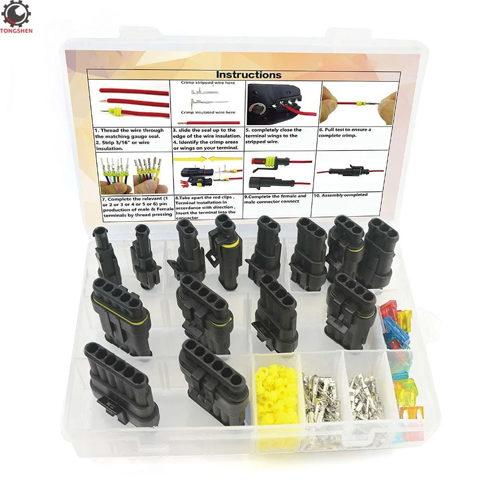 Автомобильный Водонепроницаемый Электрический термоусадочный Соединитель с 24 плавкими предохранителями, 14 комплектов, 3/4/5/6 контактов