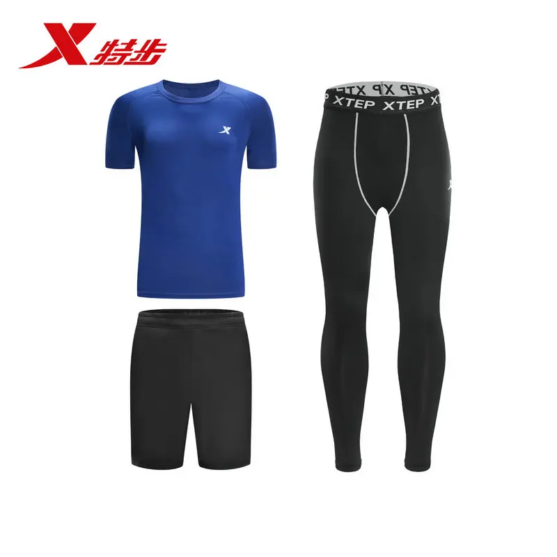 Xtep спортивный костюм мужской из трех частей Летний с коротким рукавом Тонкий удобный Простой Фитнес костюм для бега 882129A19304 - Цвет: blue black