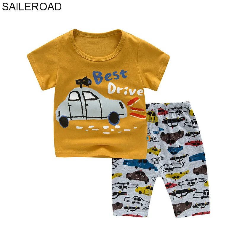 SAILEROAD/Новинка; летний комплект пижамы с героями мультфильмов для мальчиков; детские пижамы с машинками; пижамы для младенцев; детская одежда; Infantil Roupas