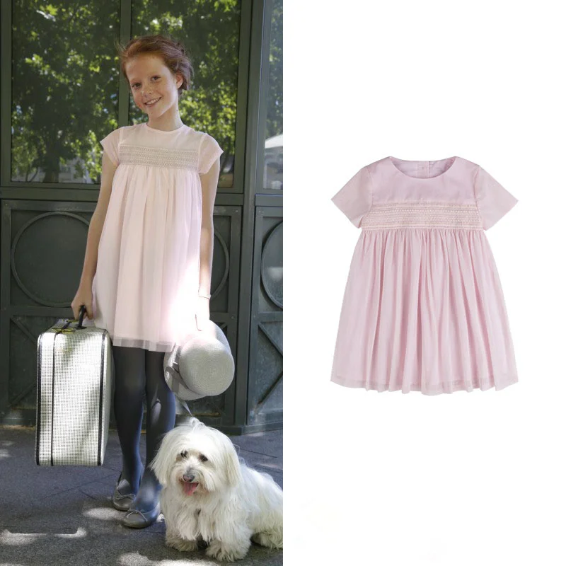 

Girls Elegant Princess Powder High-end Technology High Chest Line Cotton Net Yarn Doll Dress