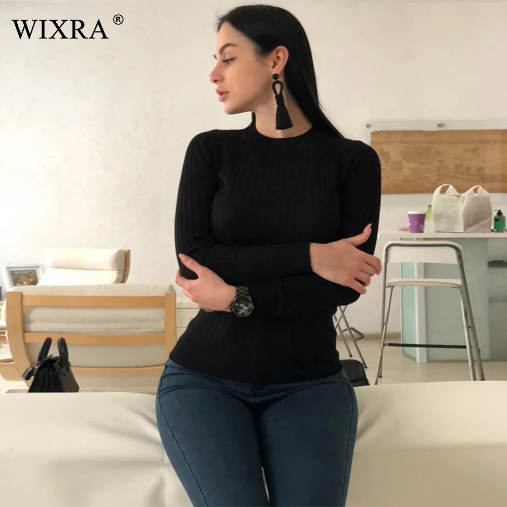 Wixra Warm and Charm 2017 Fashion Women Autumn Winter Knitted Sweaters Slim Comfortable Turtleneck Long Sleeve Striped Pullover | Женская