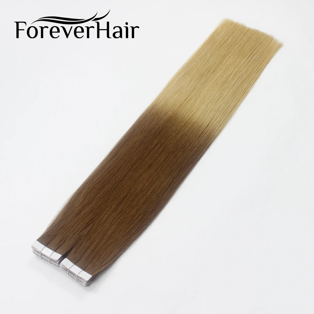 FOREVER HAIR Tape In 100% Real Remy Skin Weft Straight Hair 20pcs Hair Extensions 40g Ombre Color T6/16 Tape Hair 16