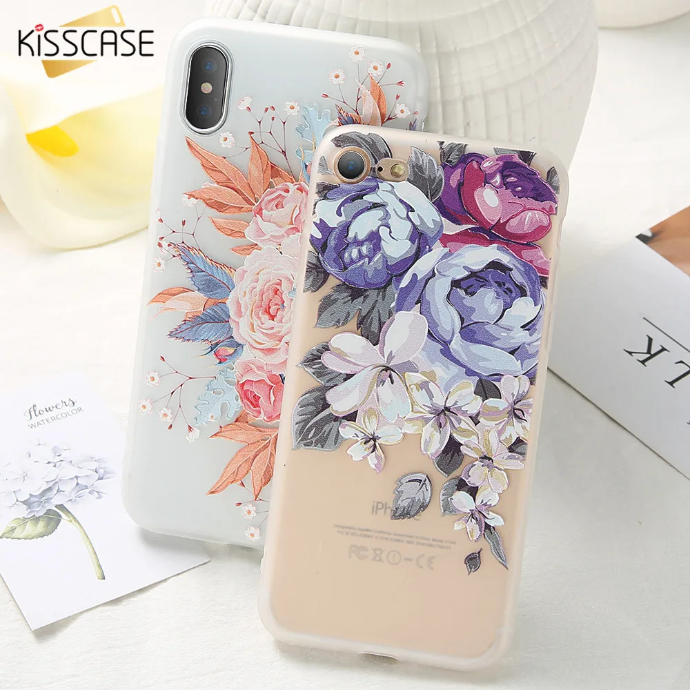 KISSCASE 3D рельефными цветами чехол для iPhone 5 5S Se мягкий силиконовый цветущие цветы 6