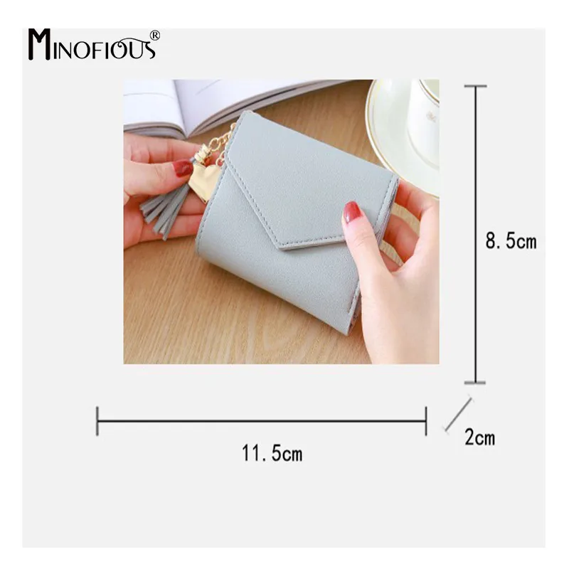 Модный однотонный кошелек MINOFIOUS с кисточками маленький из искусственной кожи для