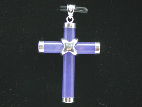 

Free Shipping 925 Sterling Silver Purple Jade Cross Pendant