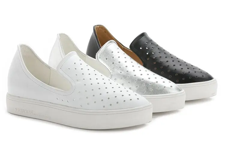 Плюс Размер 35-40 Черный Белый НАТУРАЛЬНАЯ КОЖА туфли на Платформе Обувь Женщина