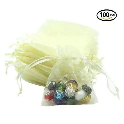 Cream white 100 шт мешков из органзы, смешанные цвета, Ювелирная Подарочная упаковка для конфет, мешочки для украшения свадебной вечеринки 7x9cm - Цвет: Cream white
