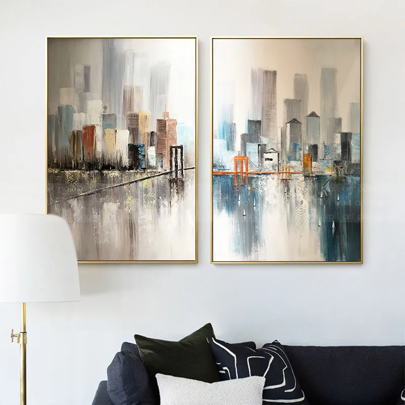 

Gray art canvas paintings Abstract decoration painting wall art picture for living room home hallway wall decor acrylic cityscap