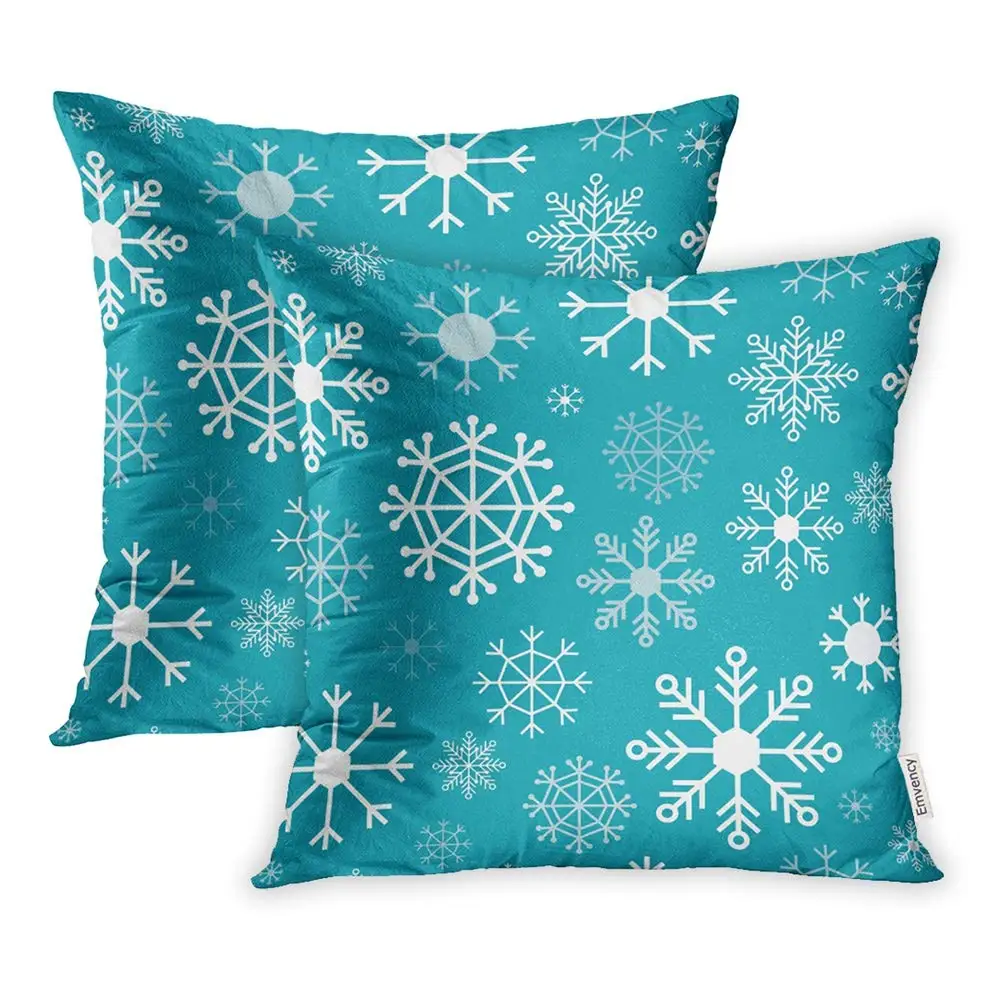 Наволочки с принтом на молнии синие Рождественские снежинки Teal Seamess узор