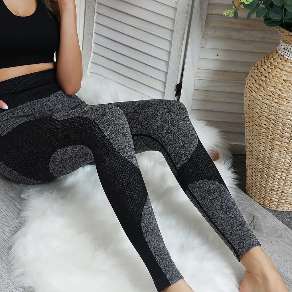 Solid Splice High-waist Yoga Pants Seamless Push Up Leggins Sport Women Fitness Running Yoga Pants Leggings Gym Sport Pant#py