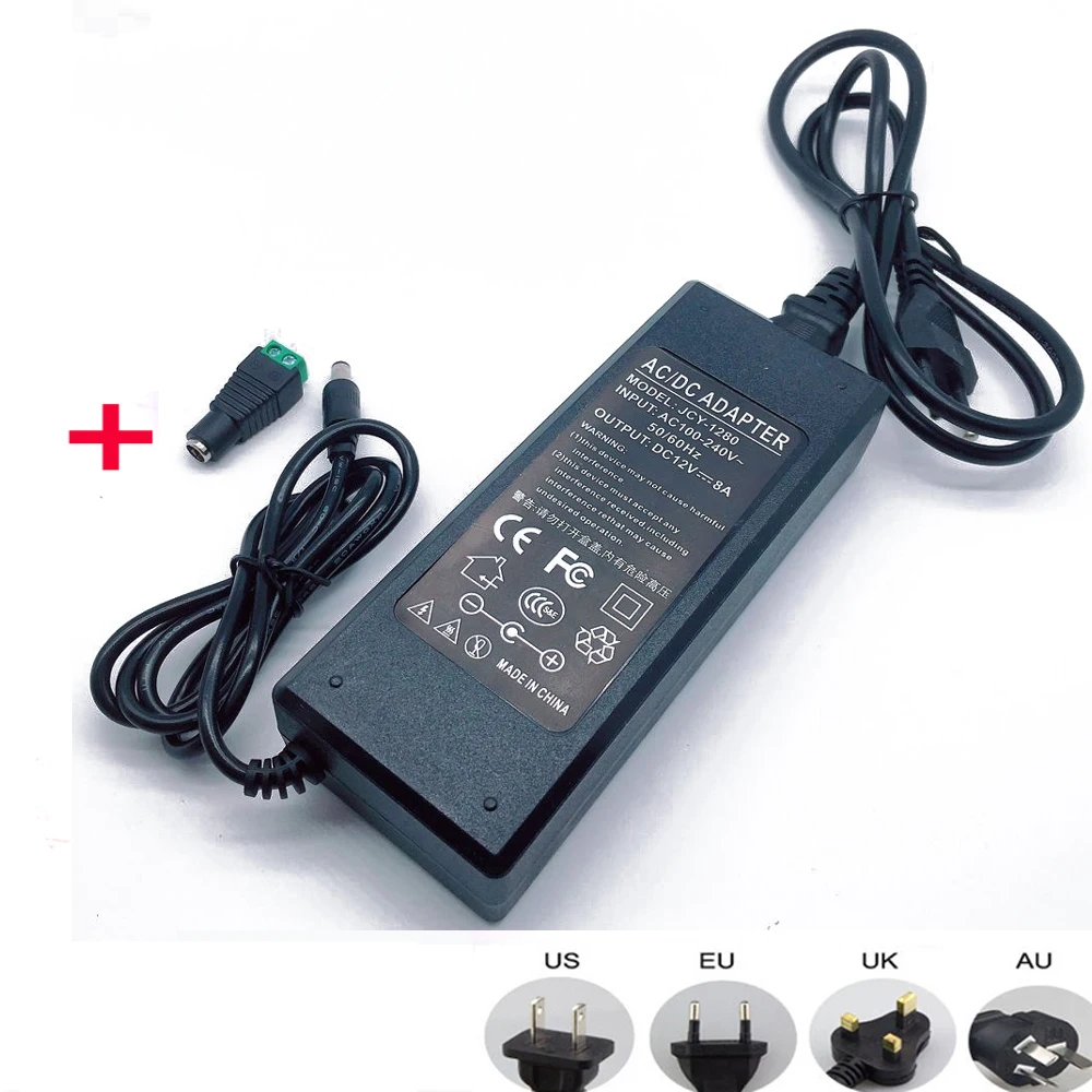 12V 8A 8 amp 96W DC EU/US UK AU адаптер питания Трансформатор светодиодные полосы