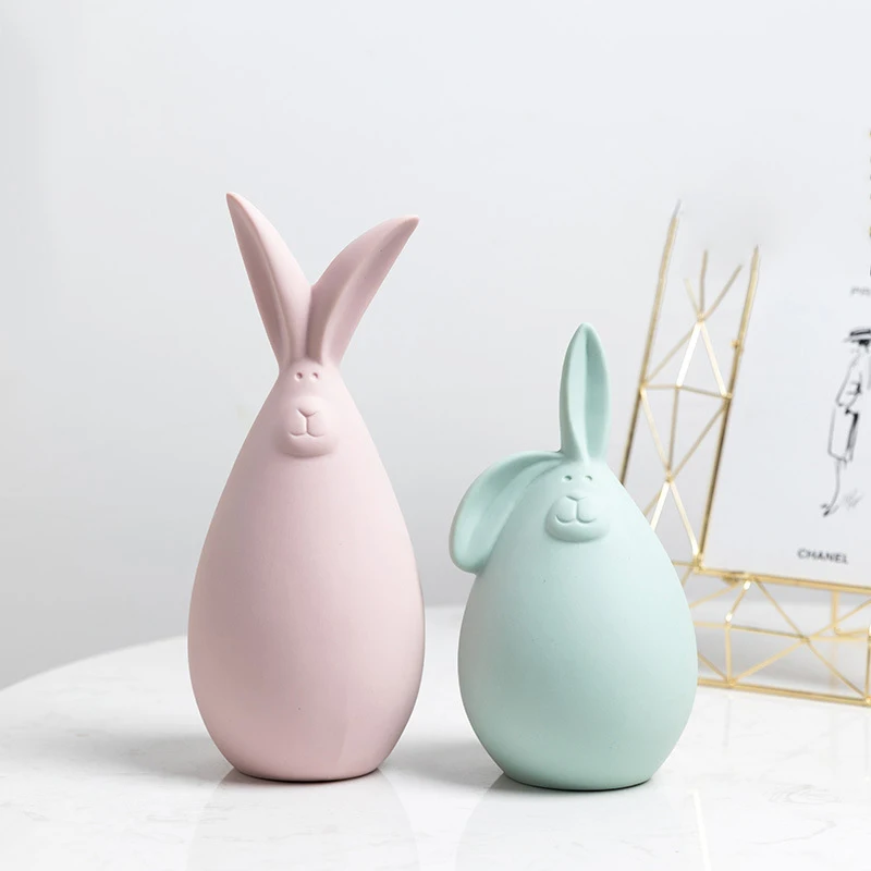 2 Rabbits A Скандинавские розовые и белые керамические фигурки слона, кролика, украшения для дома, креативные поделки, украшения в виде животных, современный свадебный подарок, D053 - Цвет: 2 Rabbits A
