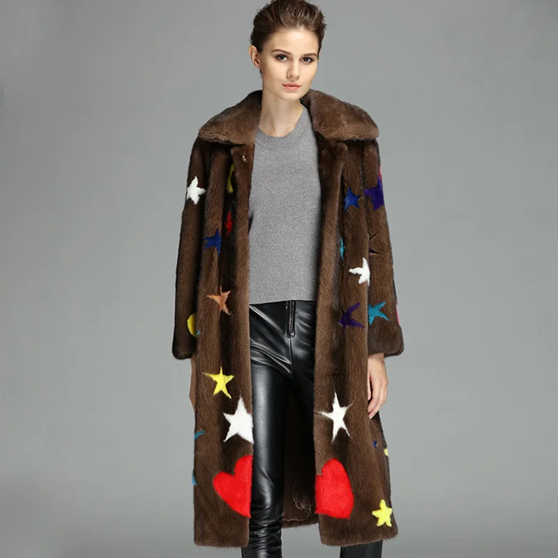Женская импортная норковая шуба Ftangaiur 2021 повседневная с отложным воротником и