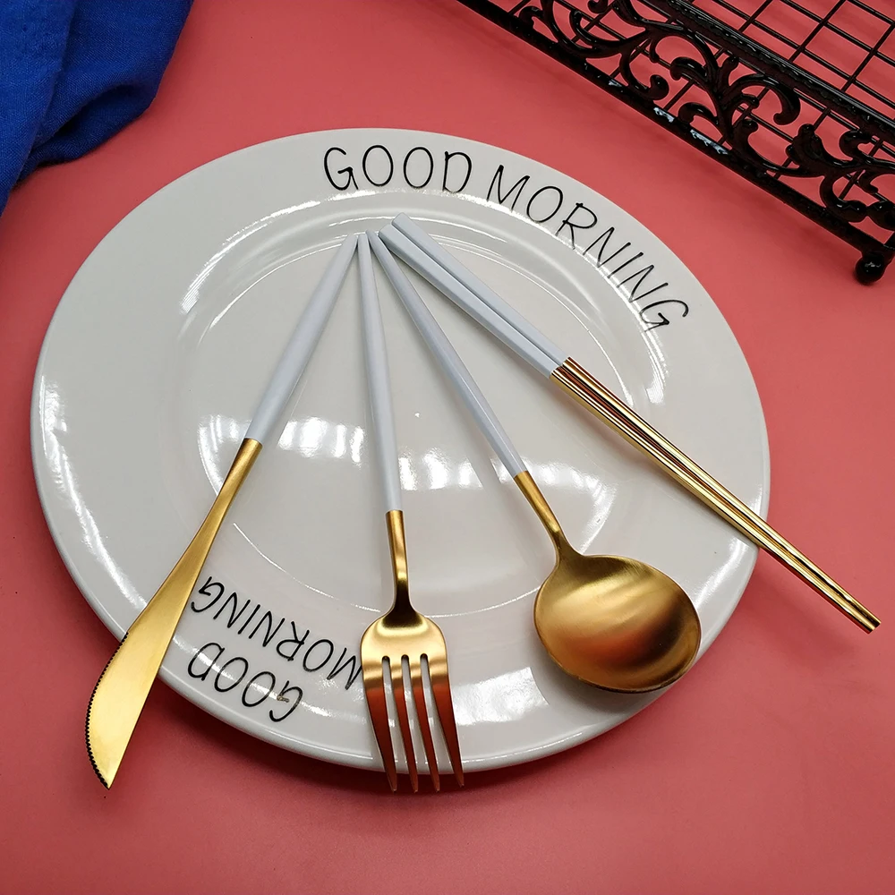 Женская столовая посуда из белого золота 4 шт. нож нержавеющей стали 304 вилка