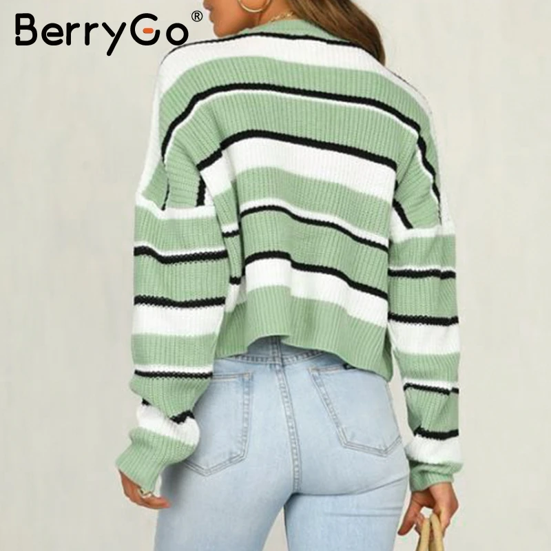 BerryGo полосатый Повседневный вязаный женский пуловер свитер с длинным рукавом