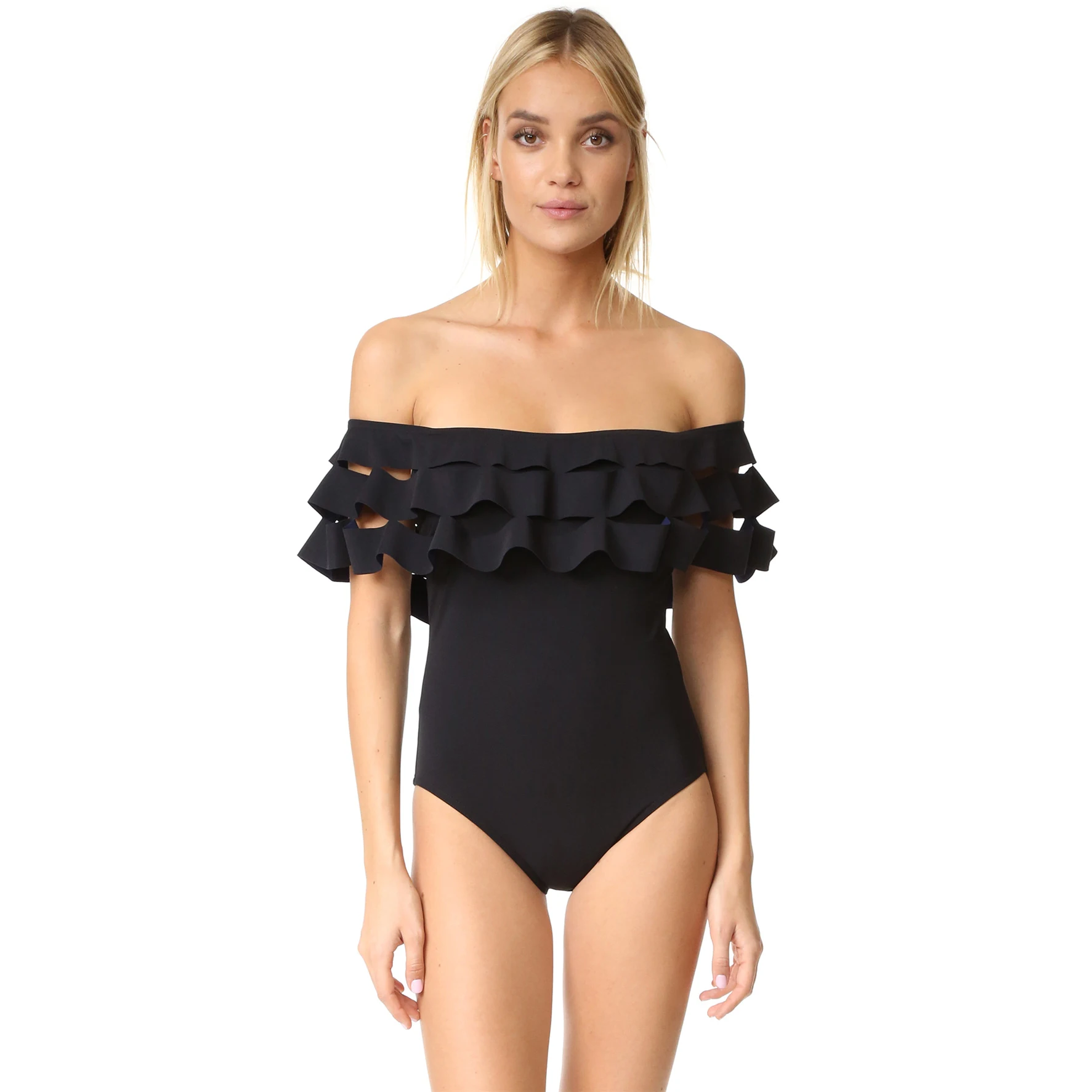 ESSV Off Shoulder Ruffle цельный купальник Женские Спортивные Купальники Sexy Мягкий боди