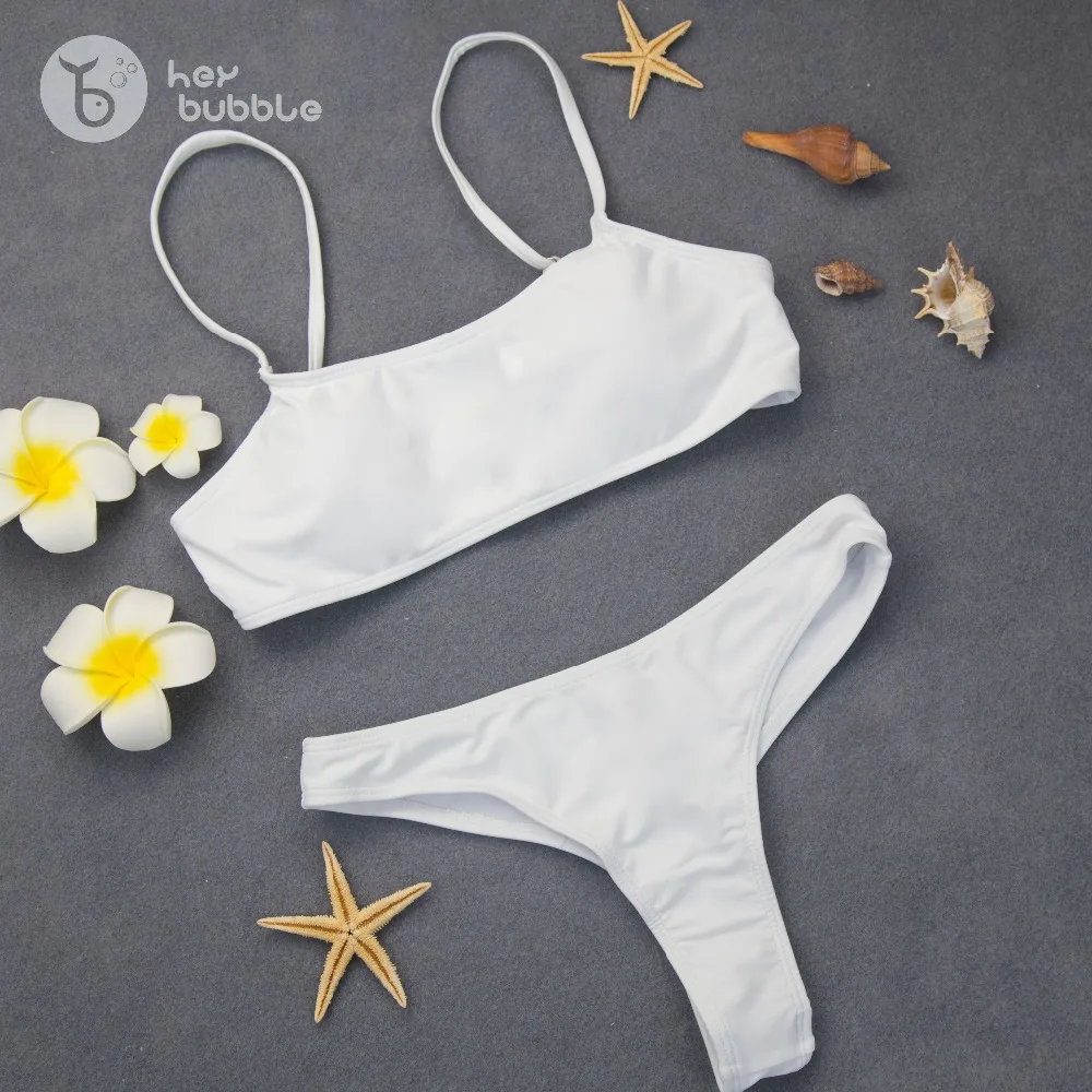 Женское бикини с пуш-апом однотонное мягкими чашечками Классическая пляжная