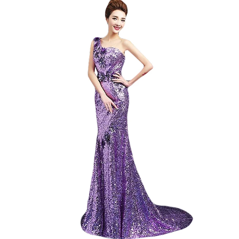Платье с блестками платья подружек невесты русалка фиолетовое блестящее платье