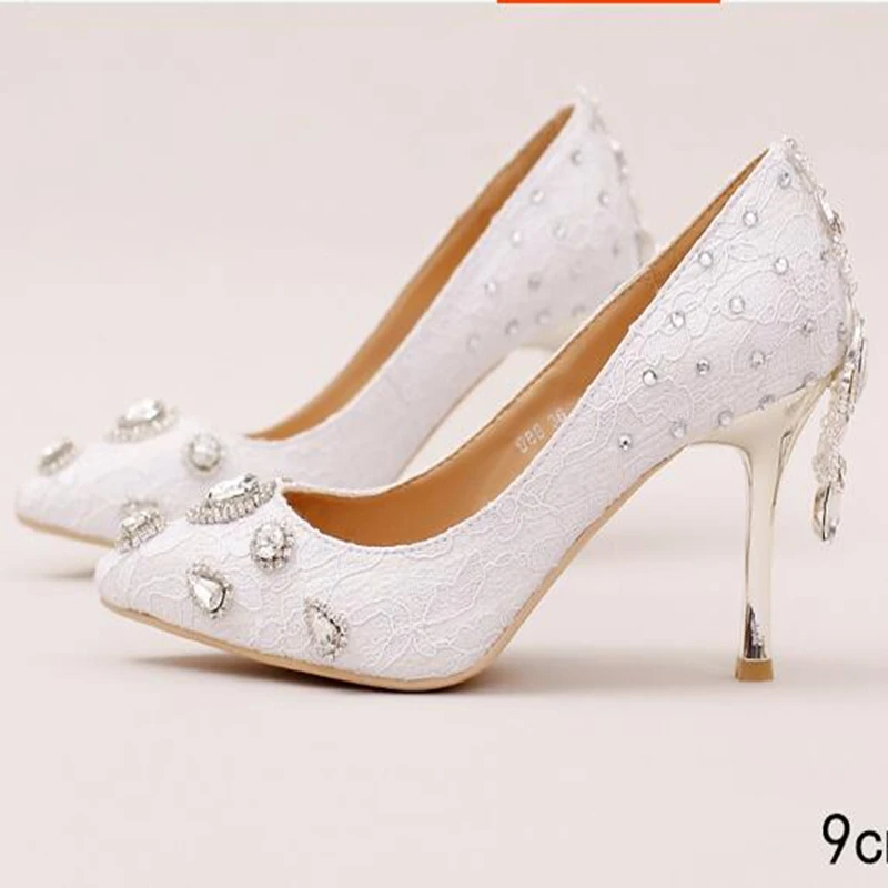 7 см тонкие каблуки сексуальные кружева свадебная обувь белый женские острым