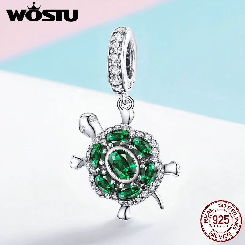 WOSTU новинка 2019 100% Стерлинговое Серебро 925 пробы зеленая черепаха очаровательный