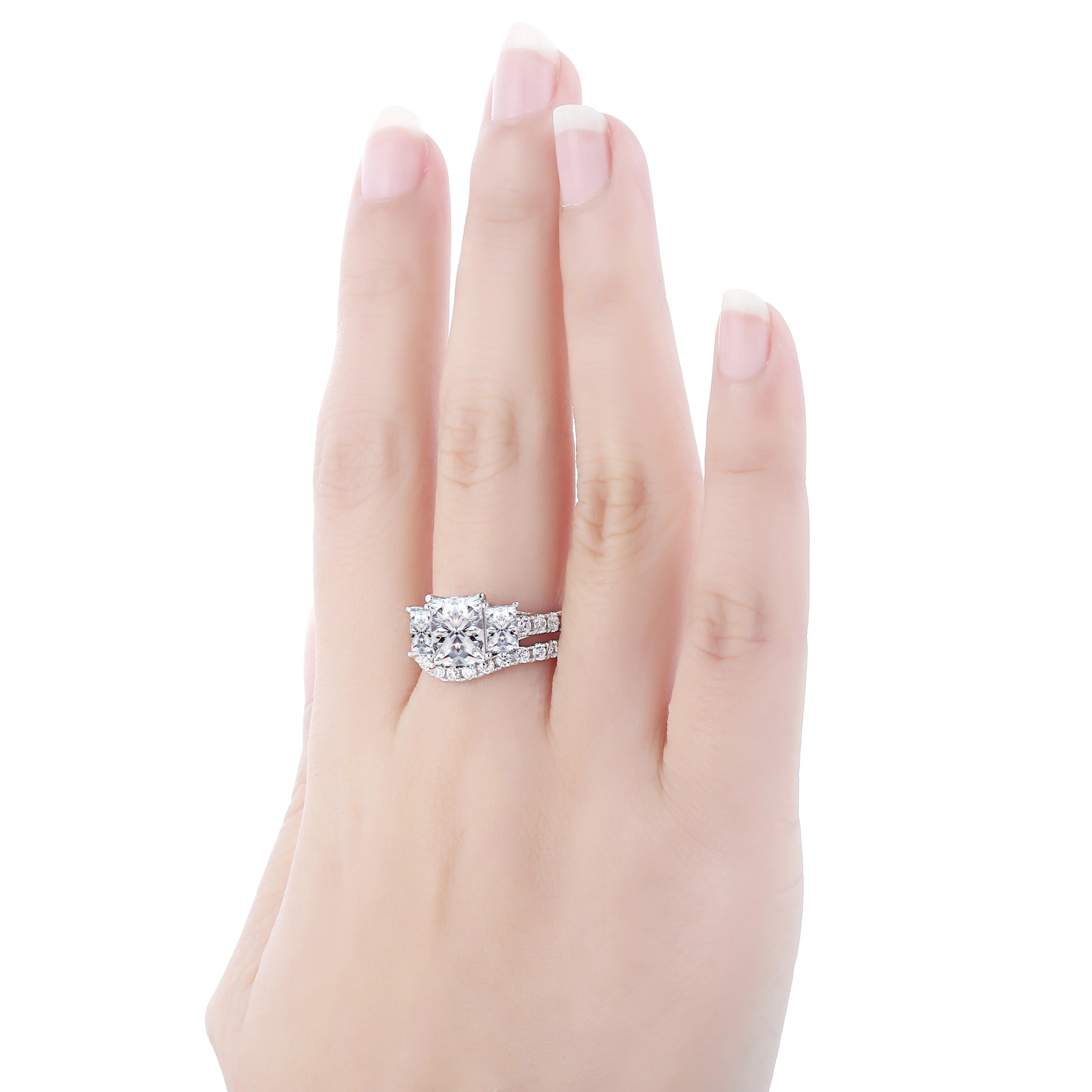 925 Sterling Silver 4.9 Carat CZ Paved Wedding Band Bridal Ring Sets Women 3 Stone Cubic Zirconia Eternity Engagement Rings SR07 | Украшения