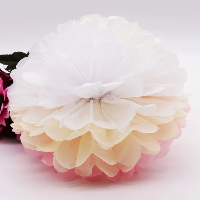white beige pink 5 шт./упак. Бумага Pom Poms разноцветные розовый бумажную салфетку для маленьких девочек принцесса День рождения Свадебная вечеринка украшения 15 см, 20 см, 25 см - Цвет: white beige pink