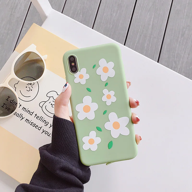 Простой цветок для iPhone Xs XR Max мобильный телефон оболочка 6s 7 8 Plus розовый белый Анти